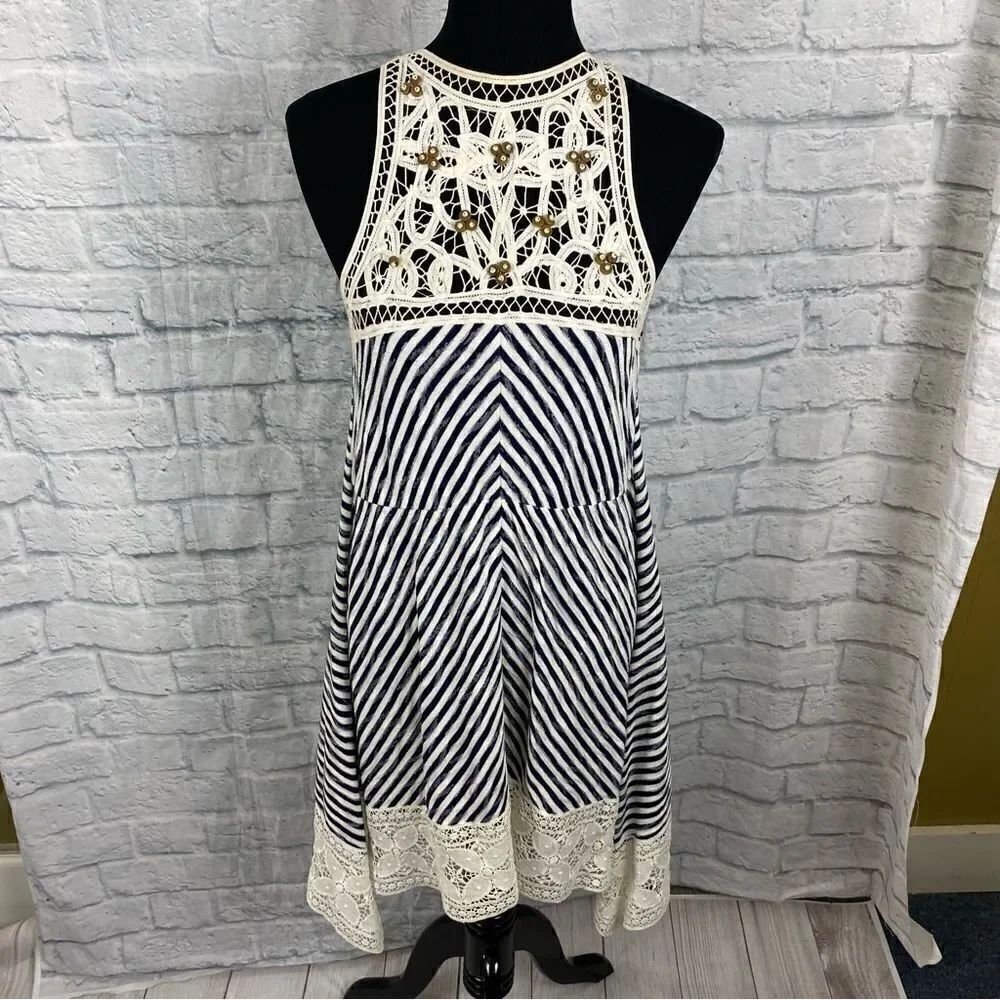 Hazel 100% cotton striped dress with lace size medium women